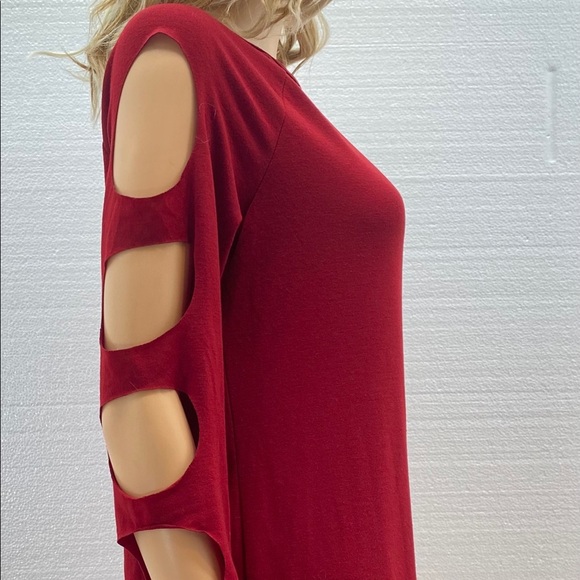 Red Cut-out Slit Long Sleeve Tunic Top Medium - Picture 3 of 6
